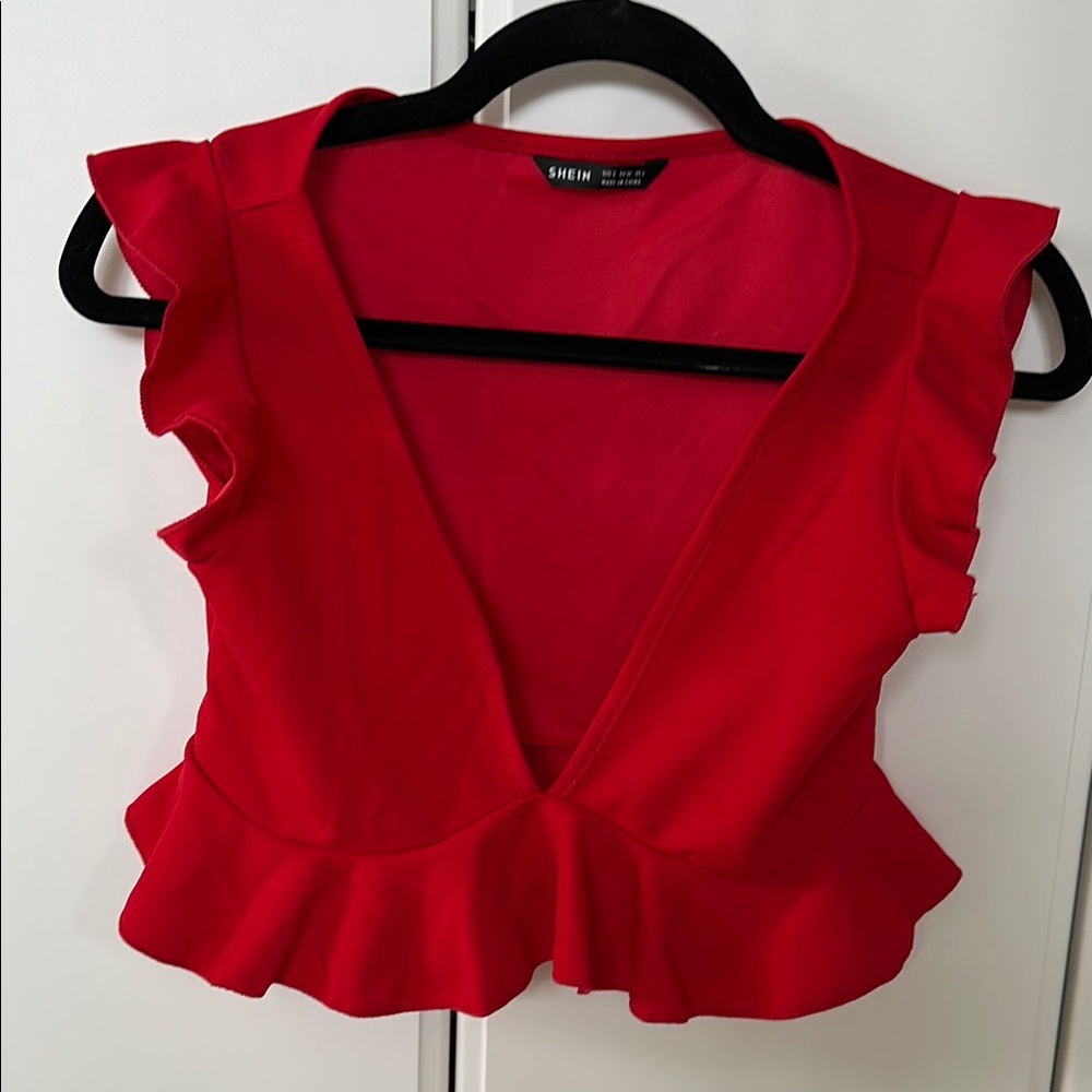 SHEIN Red Ruffle Sleeve Women's Top, Size Small